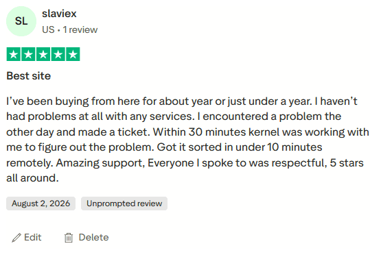 Trustpilot review from slaviex, five stars: “Best site”